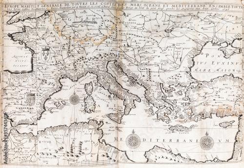 Old map of Southern Europe - From an 1656 Atlas of Geography from P. du Val - France  Private collection 