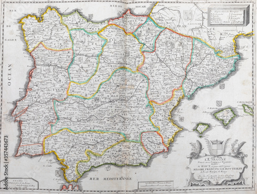 Old map of  Spain and Portugal - From an 1656 Atlas of Geography from P. du Val - France  Private collection 