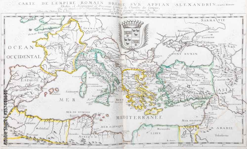Old map of the Roman Empire (Mediterranean sea) - From an 1656 Atlas of Geography from P. du Val - France (Private collection)