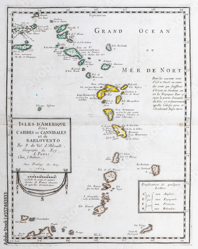 Foto Old map of  Esastern Caribbean - From an 1656 Atlas of Geography from P