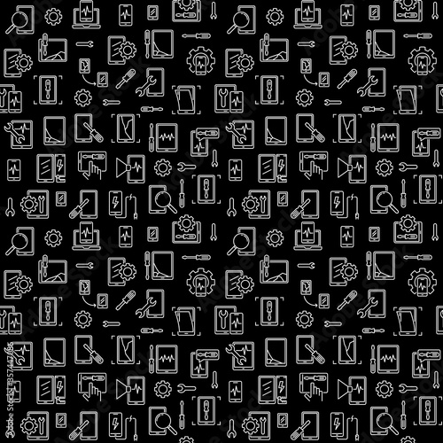 Smartphone Repair linear vector dark simple seamless pattern