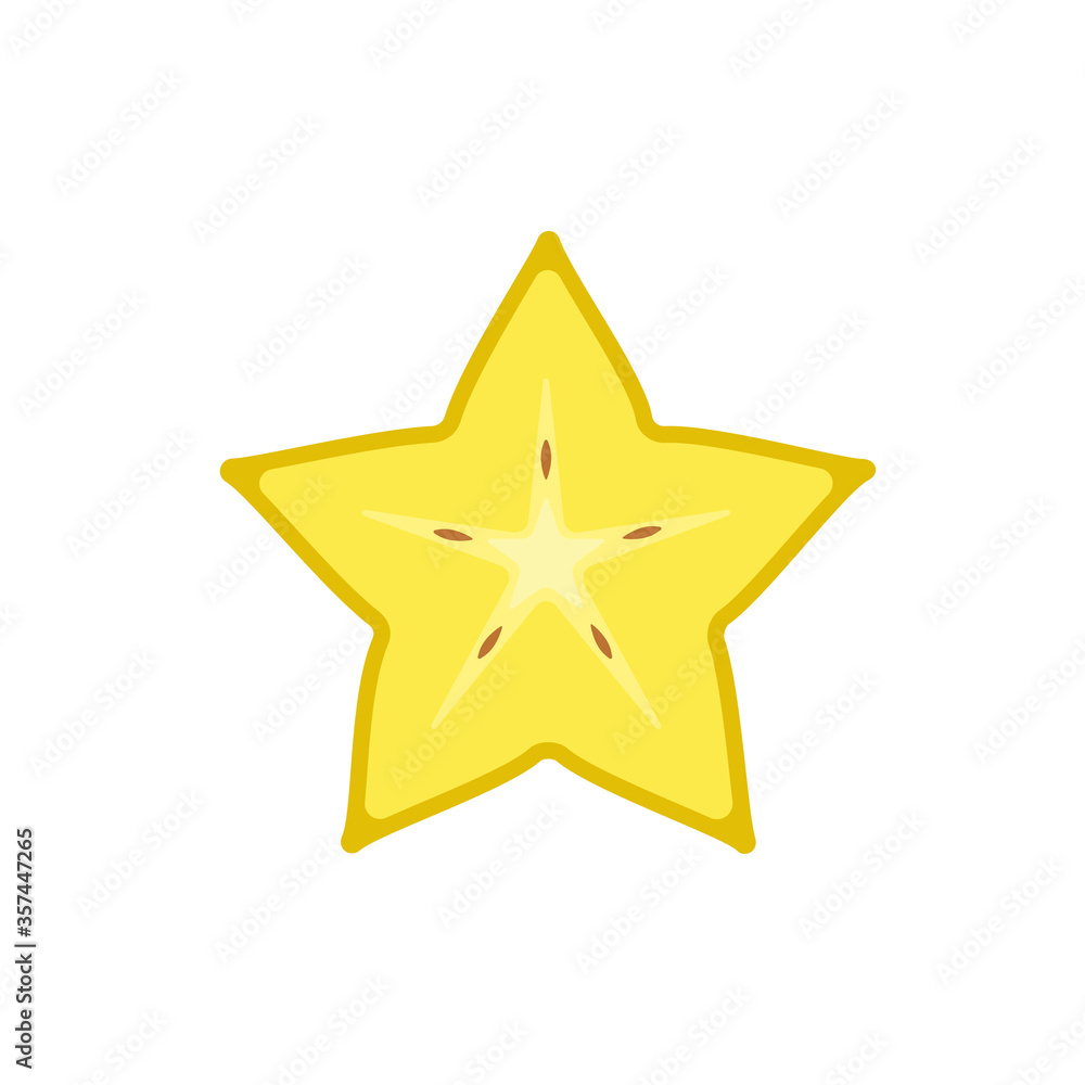 Fototapeta premium Carambola in cut star fruit flat design