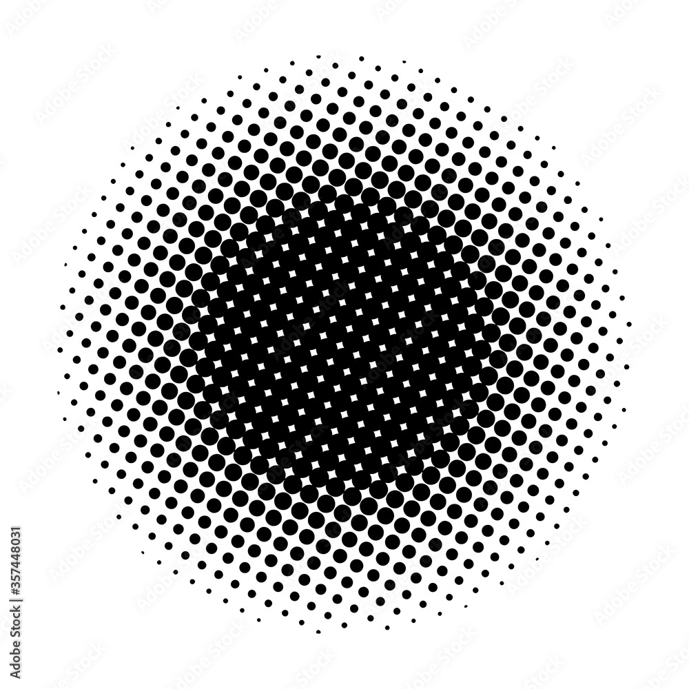 Dots screen print texture, round halftone element, pop art design element, halftone black dots on white background, vector brush
