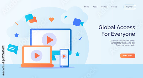 Global access for everyone for campaign web website home homepage landing page template with filled color modern flat style design.