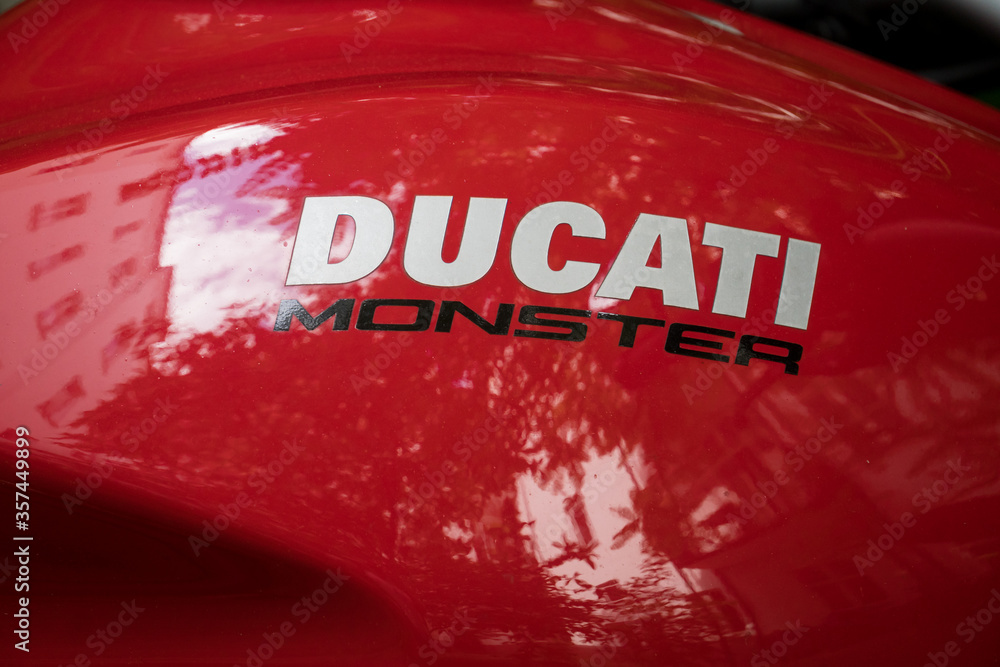 Red Ducati motorcycle. Ducati Motor Holding S.p.A. is an Italian