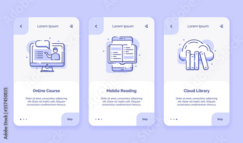 Onboarding icon online course mobile reading cloud library for campaign mobile apps home landing page template with outline style flat design