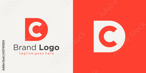 Initial Letter D and C Logo. Red Shape D Letter with Negative Space C Letter inside isolated on Double Background. Usable for Business and Branding Logos. Flat Vector Logo Design Template Element.
