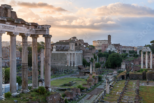 Temple of Saturn and Roman Forum at sunrise, Rome, Italy