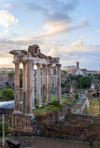 Temple of Saturn at sunrise, Rome, Italy