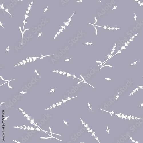seamless pattern with lavender. white silhouette of lavender on a purple background. illustration for use in design. High quality photo