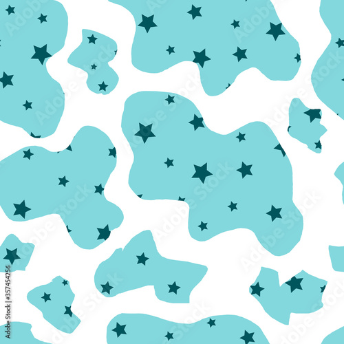 Seamless pattern abstract aesthetic forms elements stars on a blue background