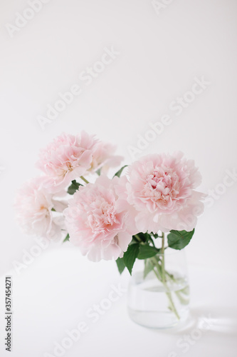 Beautiful pink peonies for catalog or online store. Floral shop concept. Beautiful fresh cut bouquet. Flowers delivery