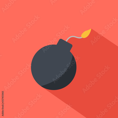 single one round cannon bomb & fuse vector. exploding fire cartoon. attack explosion icon flat design isolated 