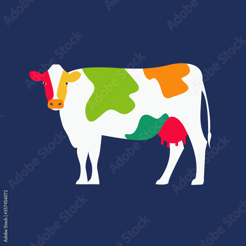 colorful concept creative cow vector flat design isolated cartoon. be or thinking different & unique. artistic fresh funny idea for t shirt. advertising for new festival & fashion. modern cool nature