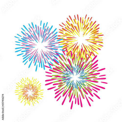 beautiful & Bright colorful fireworks flat design style in the sky vector illustration on white background