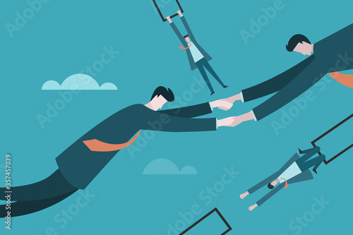 Business men doing acrobatic swings. Concept for business risk and challenges