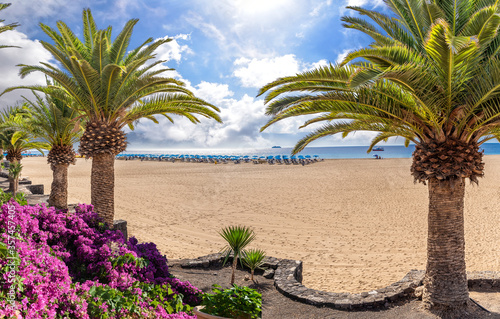 Landscape with Puerto del Carmen beach, Lanzarote, Canary Islands, Spain