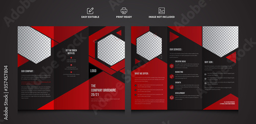 Trifold Brochure. Red Color Business, Advertising, Company Brochure. Editable Brochure Template  