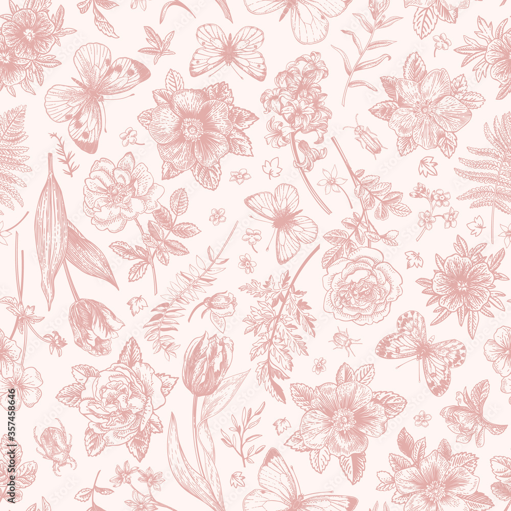 Floral seamless pattern with butterflies. Floral seamless pattern with butterflies.