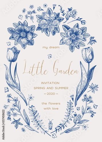 Invitation with tulips rose hips.