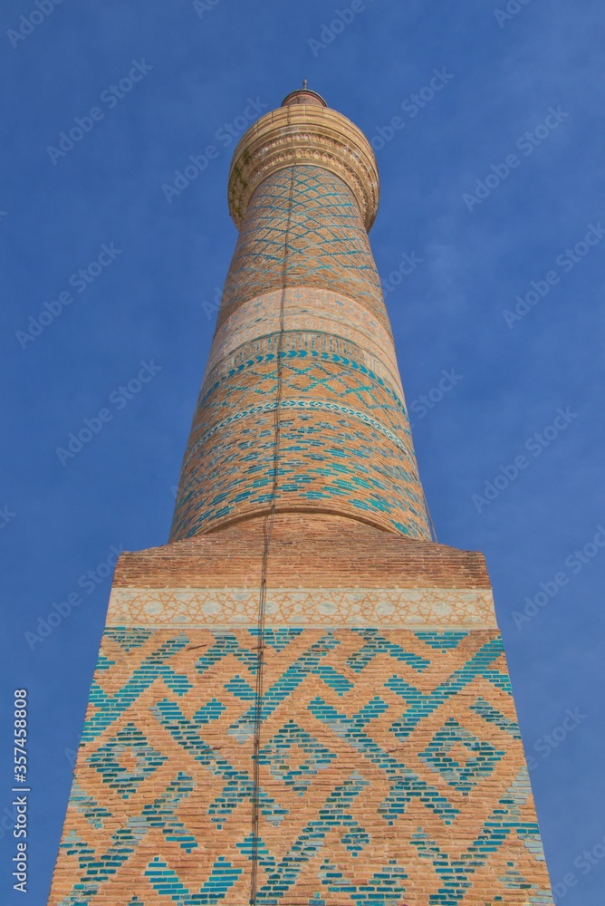 Siirt Great Mosque Ulu Cami Minaret with Seljuk Empire blue mosaic pattern 12th century architecture Siirt, Turkey