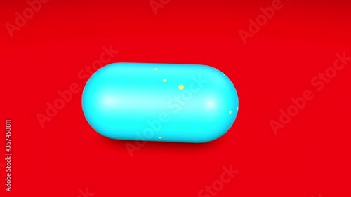 Yellow balls flutter from a blue capsule. 3d animation photo