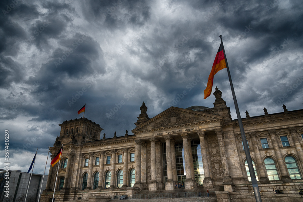 Fototapeta premium Dark blue sky is seen above the Reichstag building in Berlin