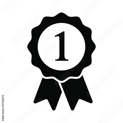 Black ribbon badge icon vector illustration first place award medal symbol