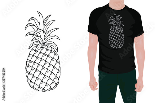 Pineapple T-shirt Print. Vector stock illustration eps 10. Hand drawing.