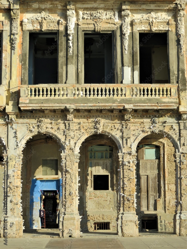 old building facade in Malecon, Havana, Cuba
