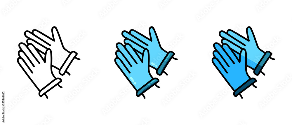 This is a set of icons with different style of medical gloves. Contour and color symbols of medical gloves. Stylish web site solution. This is a set of icons with different style of medical gloves. Contour and color symbols of medical gloves. Stylish web site solution.