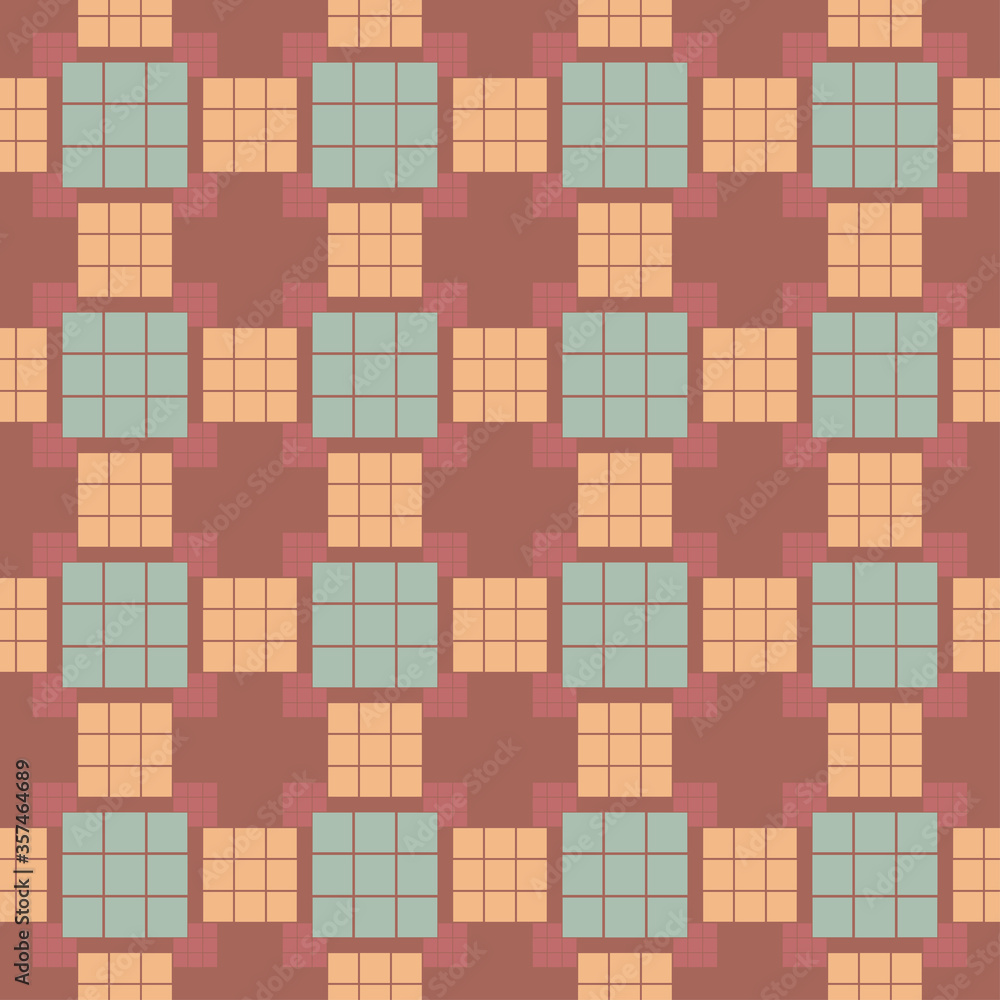 Pattern from squares on red seamless background.