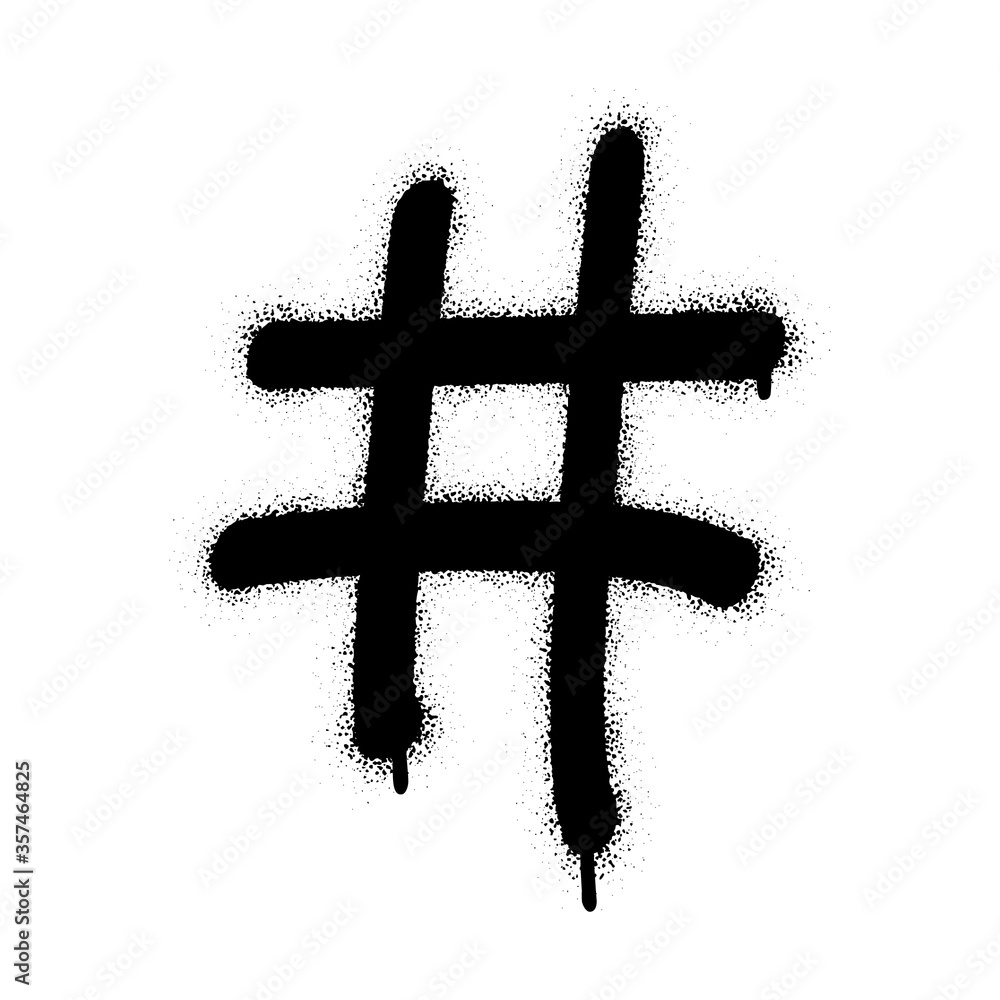 Hashtag spray paint graffiti symbol.White background. Stock Vector