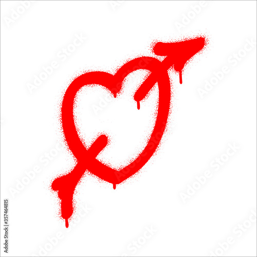 Spray graffiti red heart pierced with arrow. White background. Fall in love and St. Valentine's day concept (february 14th).
