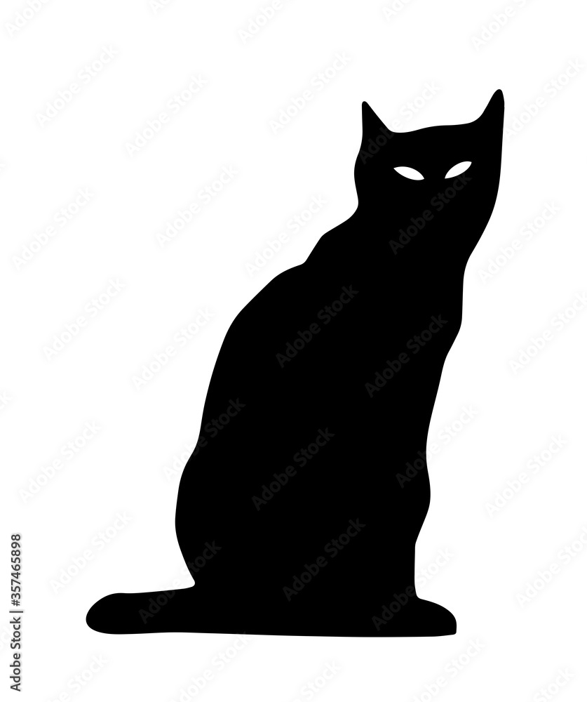 Obraz premium Cute black cat isolated looking back. Vector illustration.