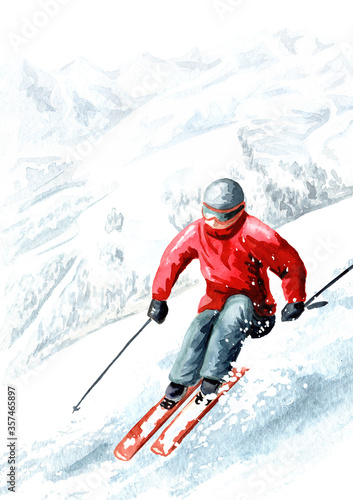 Skier in the ski mountain resort, winter recreation and vacation concept