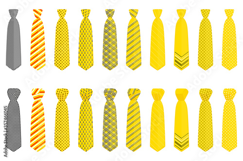 Illustration on theme big set ties different types, neckties various size