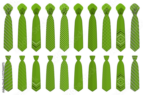 Illustration on theme big set ties different types, neckties various size