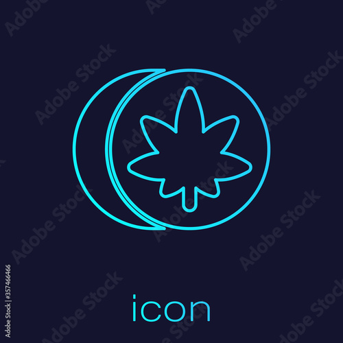 Turquoise line Herbal ecstasy tablets icon isolated on blue background. Vector Illustration
