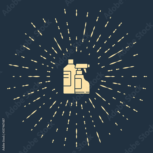 Beige Plastic bottles for laundry detergent, bleach, dishwashing liquid or another cleaning agent icon isolated on blue background. Abstract circle random dots. Vector Illustration