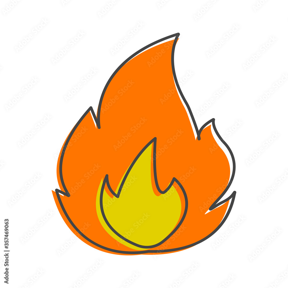 Vector fire icon cartoon style on white isolated background. Vector fire icon cartoon style on white isolated background.