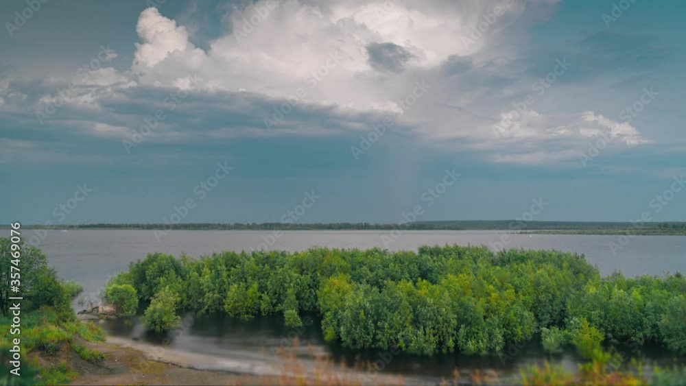 Lightning on the bank of the Ob River, ship Lightning on the bank of the Ob River, ship