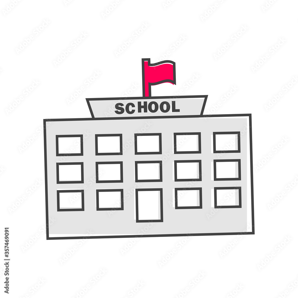 Vector icon of a school building cartoon style on white isolated background. Vector icon of a school building cartoon style on white isolated background.