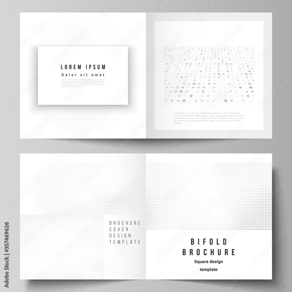 Vector layout of two covers templates for square design bifold brochure, flyer, magazine, cover design, brochure cover. Halftone effect decoration with dots. Dotted pattern for grunge style decoration