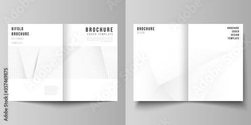 Vector layout of two A4 cover mockups design templates for bifold brochure, flyer, cover design, book design, brochure cover. Halftone effect decoration with dots. Dotted pop art pattern decoration.