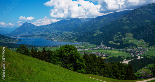 Hiking in the swiss alps. High alpine route in swiss Alps, canton of Obwalden, Switzerland. Famous tourist routes in Switzerland. Beautiful panoramic view.