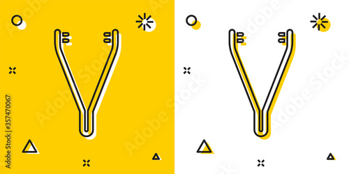 Black Medical tweezers icon isolated on yellow and white background. Medicine and health. Anatomical tweezers. Random dynamic shapes. Vector Illustration