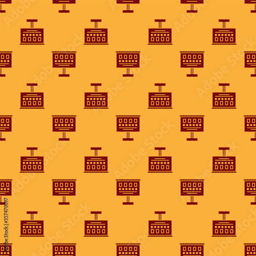 Red Eye test chart icon isolated seamless pattern on brown background. Poster for vision testing in ophthalmic study. Snellen chart. Vector Illustration