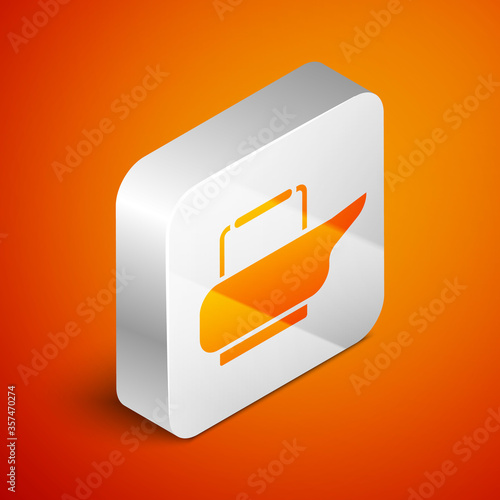 Isometric Bedpan icon isolated on orange background. Toilet for bedridden patients. Silver square button. Vector Illustration