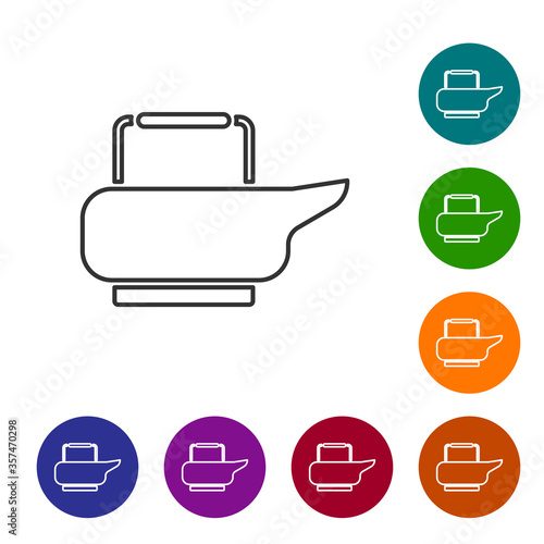 Black line Bedpan icon isolated on white background. Toilet for bedridden patients. Set icons in color circle buttons. Vector Illustration